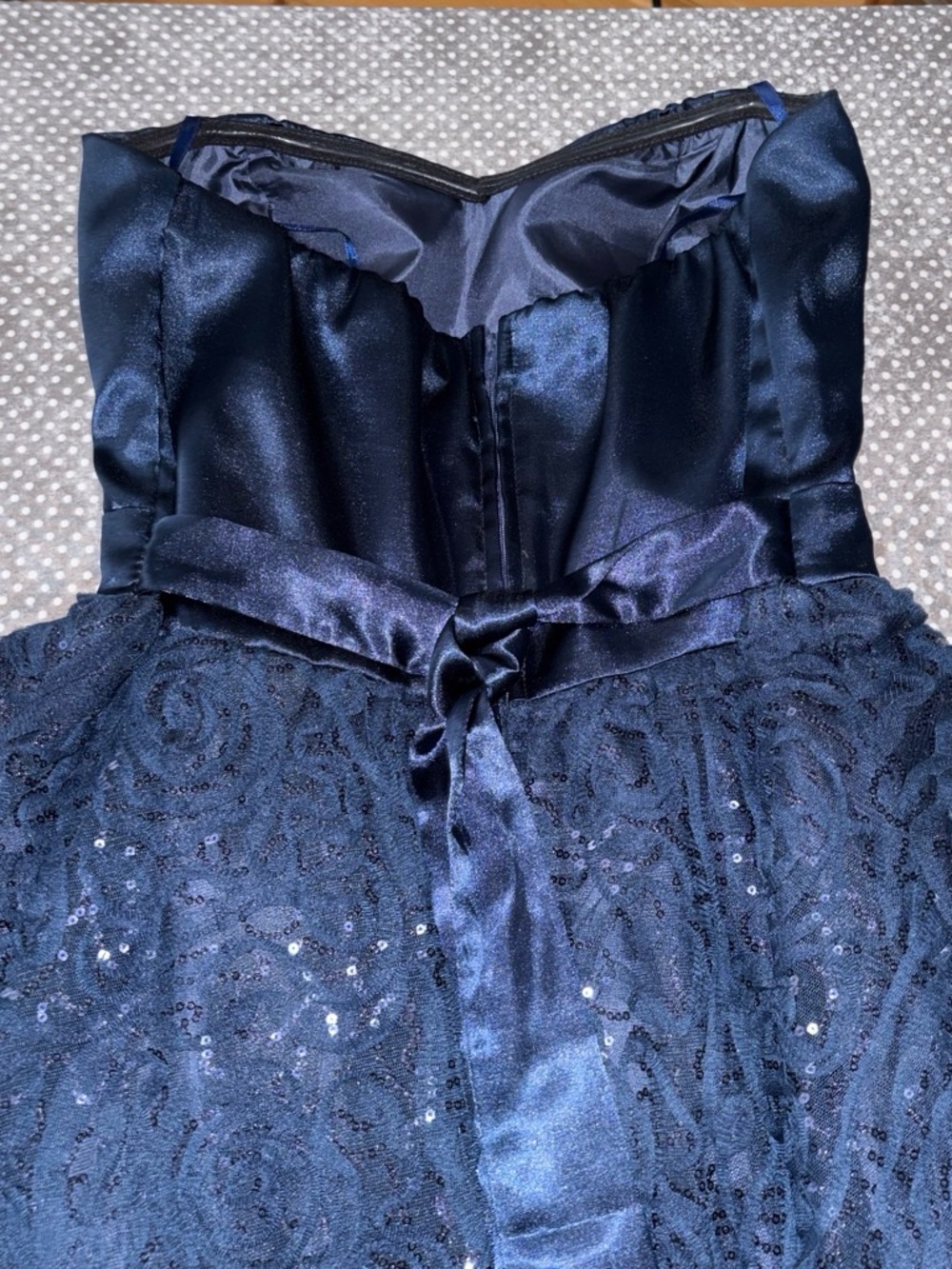 Lily Rose Navy Satin Bodice & Lace Sequin Mini Dress